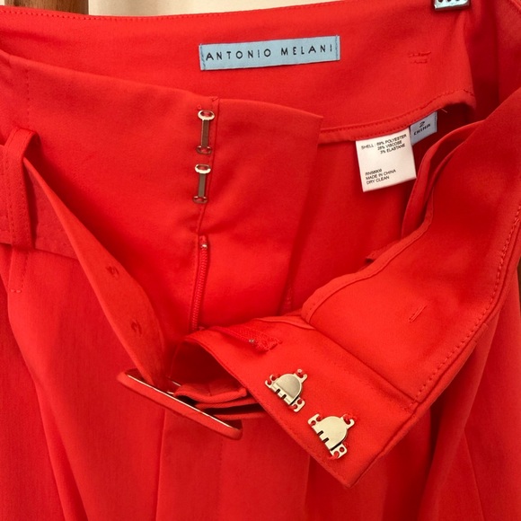 ANTONIO MELANI Vibrant Red-Orange Wide Leg Pants - Picture 12 of 13